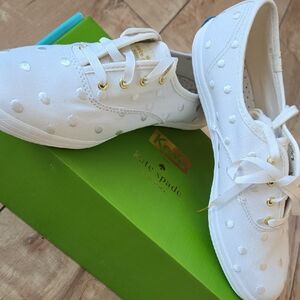 Kate Spade White Sneakers with Silver Polka Dots